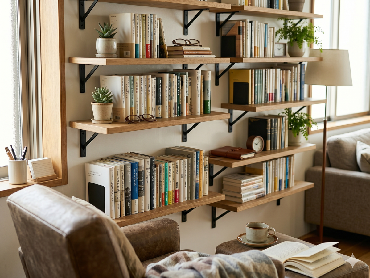書斎・リビングの本棚としてのウォールシェルフ