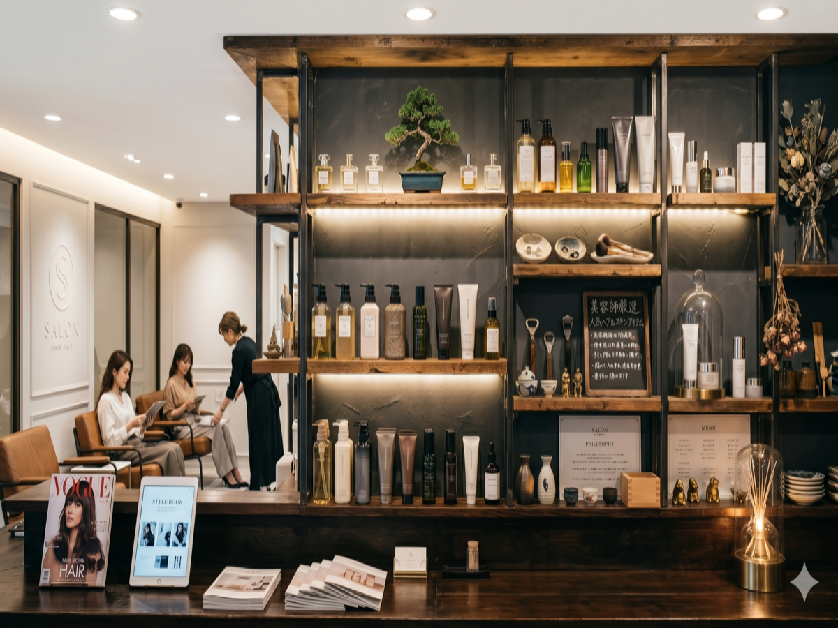 美容室・サロンの物販コーナーのウォールシェルフ